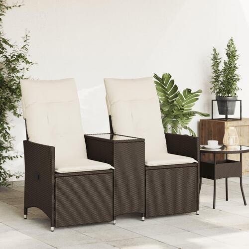 2-personers havesofa med bord og lænefunktion polyrattan brun