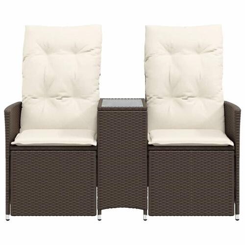 2-personers havesofa med bord og lænefunktion polyrattan brun