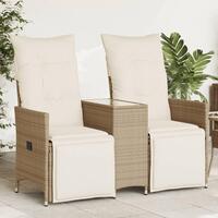 2-personers havesofa med bord og lænefunktion polyrattan beige