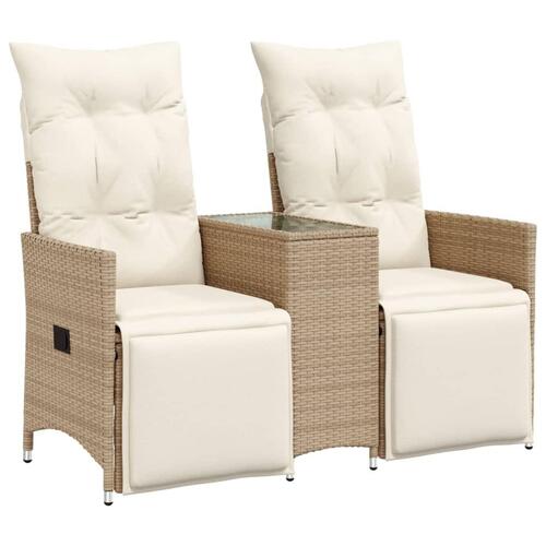 2-personers havesofa med bord og lænefunktion polyrattan beige