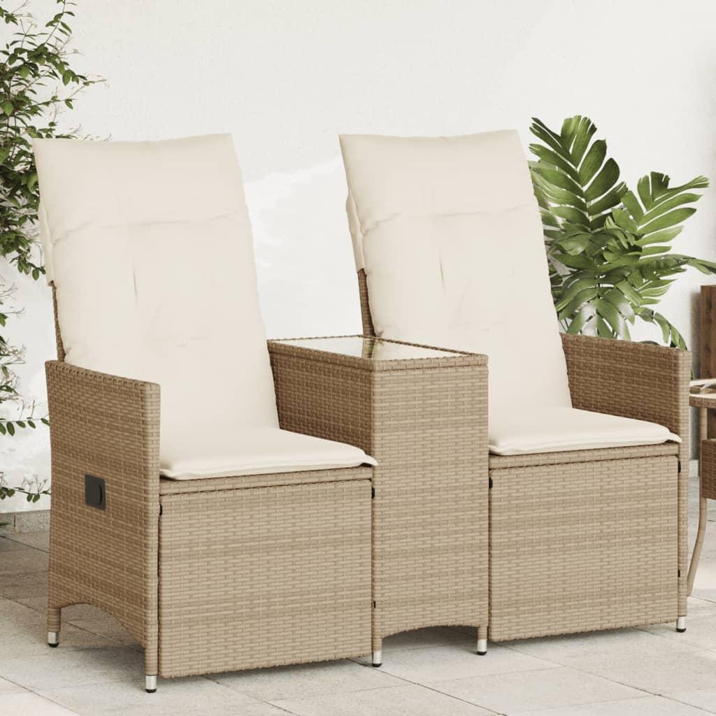 2-personers havesofa med bord og lænefunktion polyrattan beige