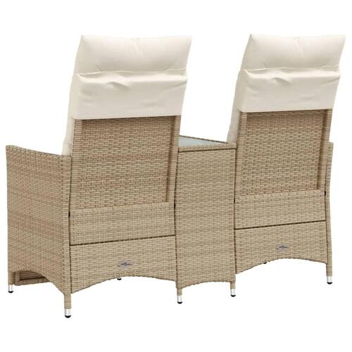 2-personers havesofa med bord og lænefunktion polyrattan beige