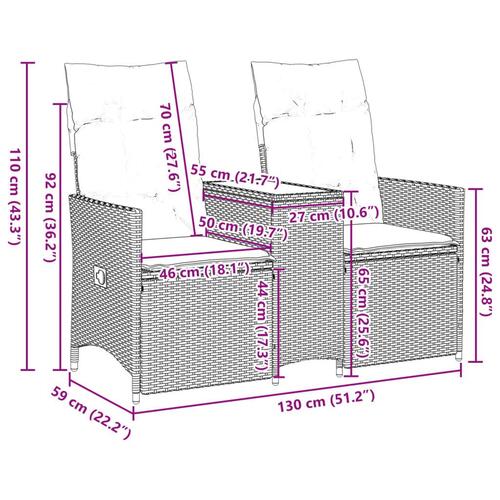 2-personers havesofa med bord og lænefunktion polyrattan beige