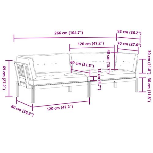Hjørnemoduler til pallesofa 2 stk. med hynder massivt akacietræ