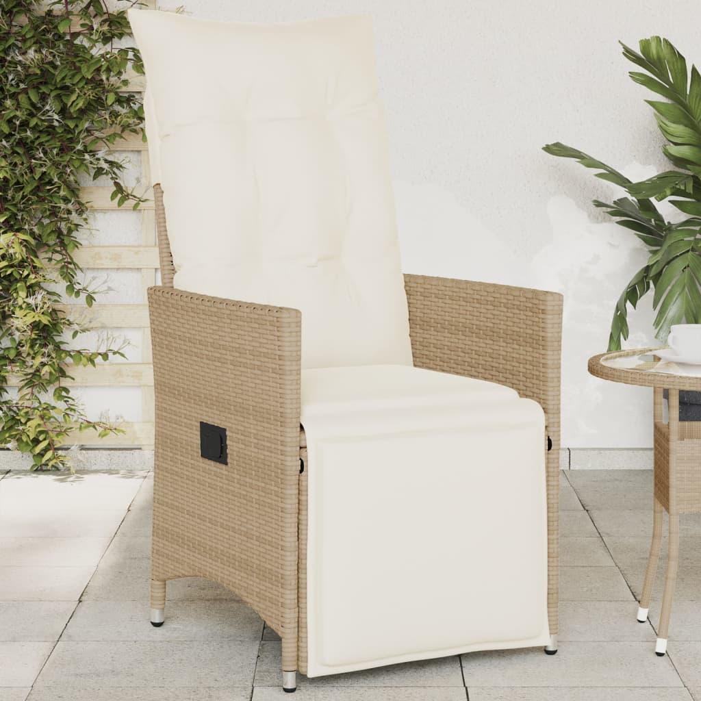 Havestol med lænefunktion og hynder polyrattan beige