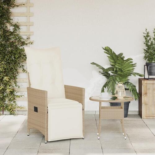 Havestol med lænefunktion og hynder polyrattan beige
