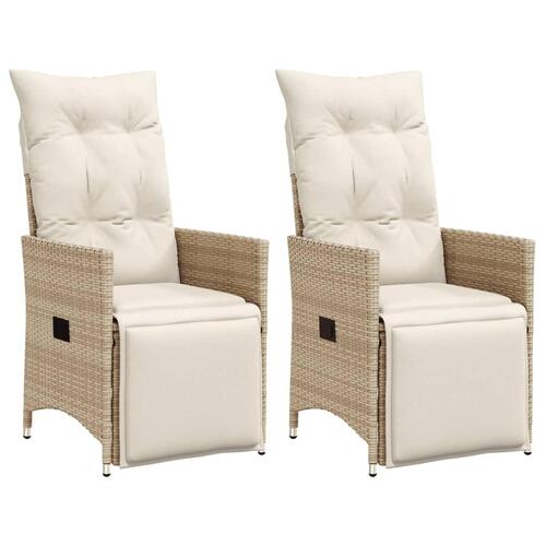 Havestole 2 stk. med lænefunktion og hynder polyrattan beige