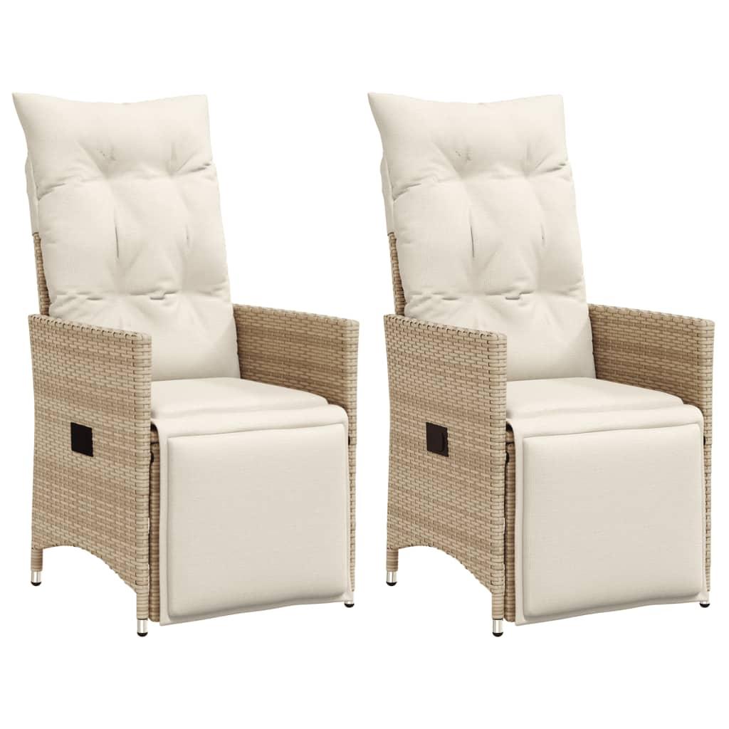 Havestole 2 stk. med lænefunktion og hynder polyrattan beige