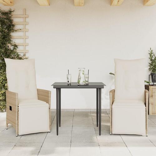 Havestole 2 stk. med lænefunktion og hynder polyrattan beige