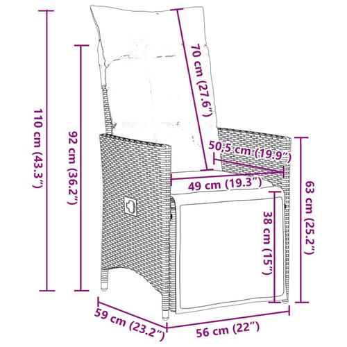 Havestole 2 stk. med lænefunktion og hynder polyrattan beige