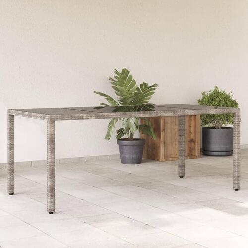 Havebord med glastop 190x90x75 cm polyrattan grå