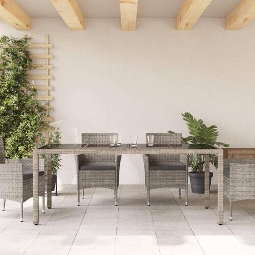 Havebord med glastop 190x90x75 cm polyrattan grå