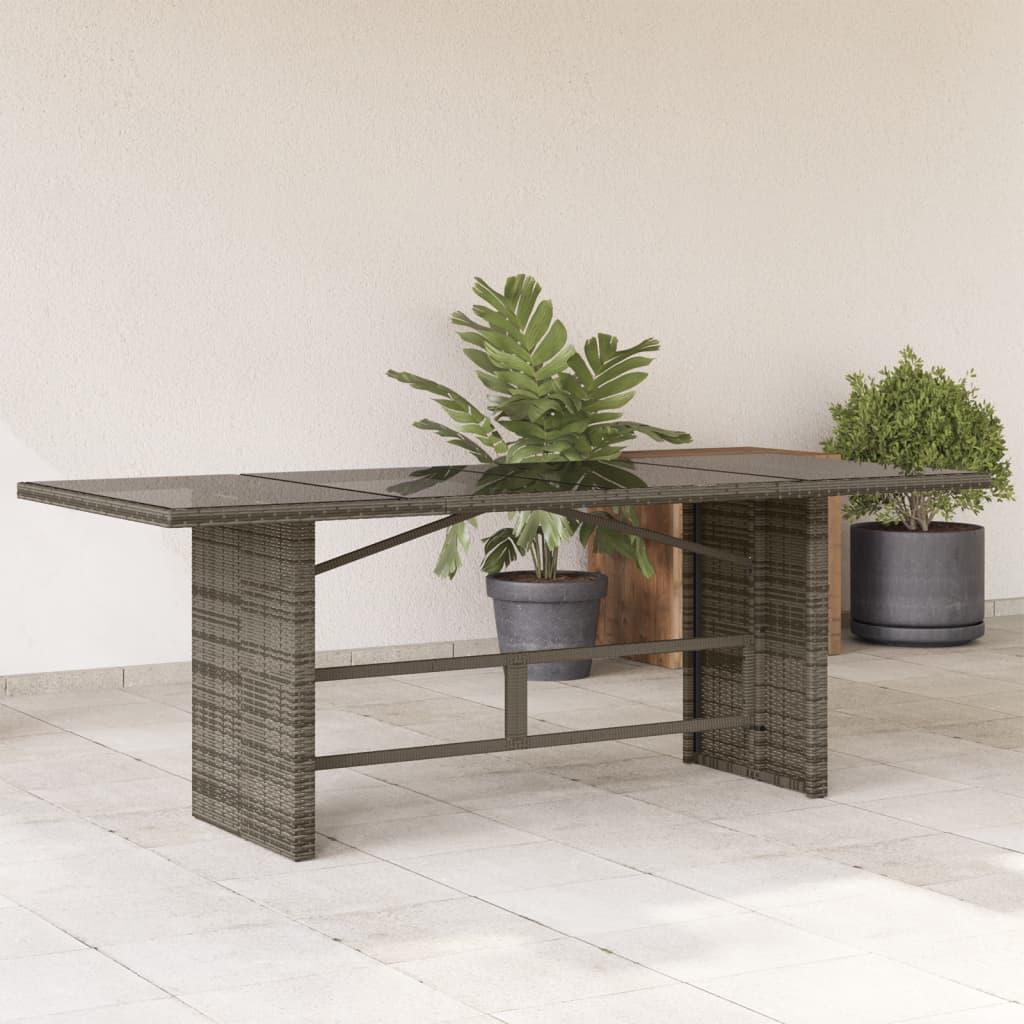 Havebord med glastop 190x80x75 cm polyrattan grå