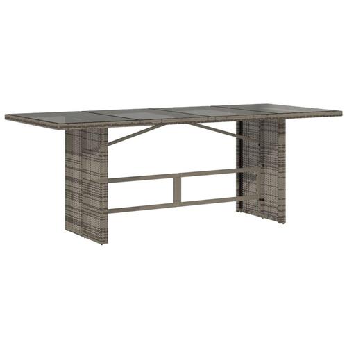 Havebord med glastop 190x80x75 cm polyrattan grå