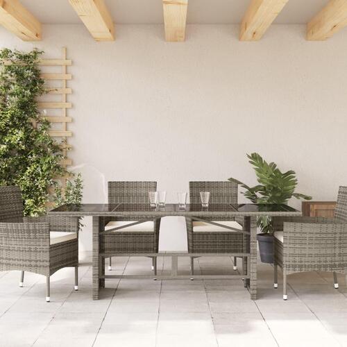Havebord med glastop 190x80x75 cm polyrattan grå