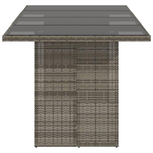 Havebord med glastop 190x80x75 cm polyrattan grå