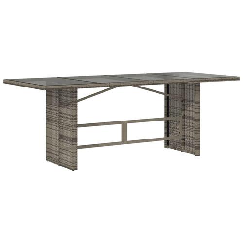 Havebord med glastop 190x80x75 cm polyrattan grå