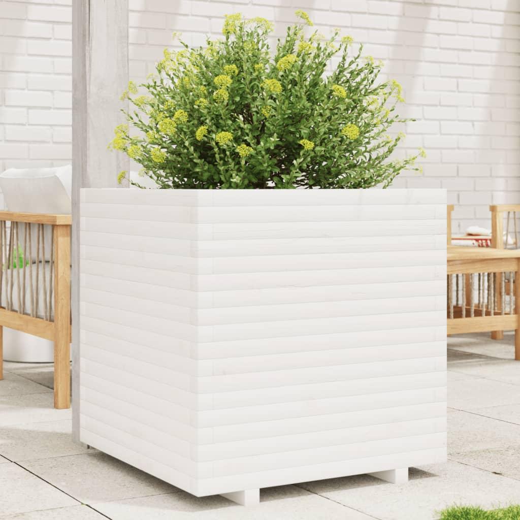 Plantekasse 70x70x72 cm massivt fyrretræ hvid