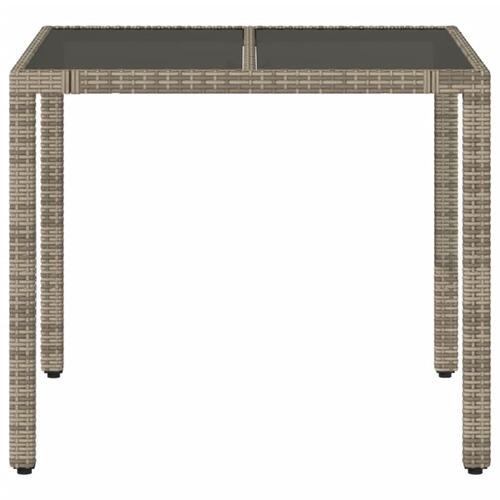 Havebord med glastop 90x90x75 cm polyrattan grå