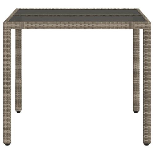 Havebord med glastop 90x90x75 cm polyrattan grå