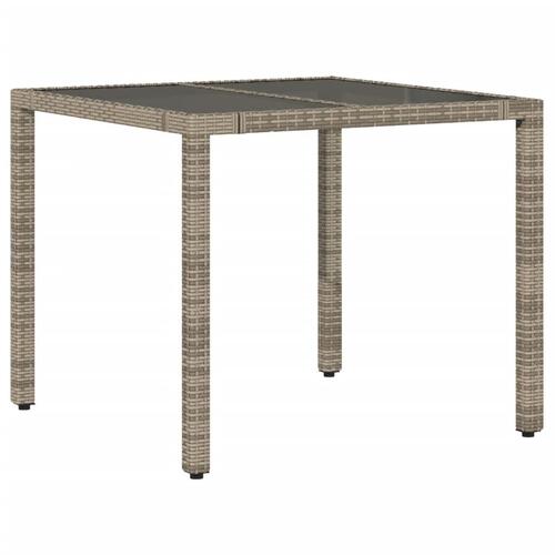Havebord med glastop 90x90x75 cm polyrattan grå