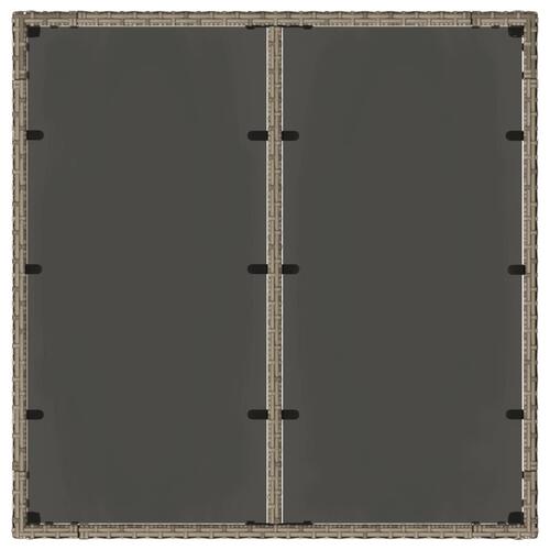 Havebord med glastop 90x90x75 cm polyrattan grå