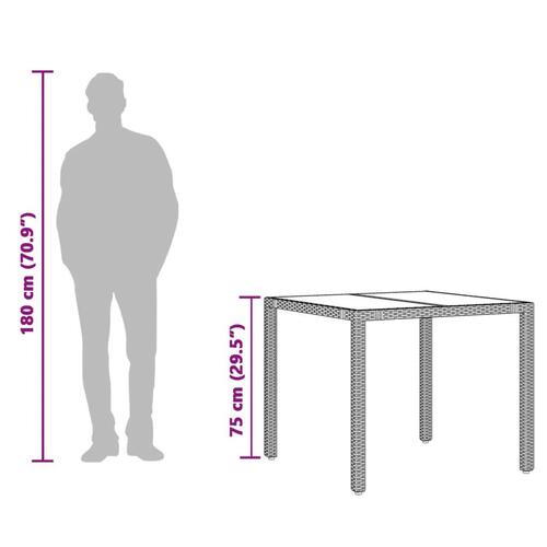 Havebord med glastop 90x90x75 cm polyrattan grå