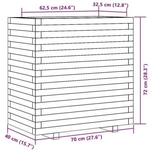 Plantekasse i massivt fyrretræ 70 x 40 x 72 cm - hvid