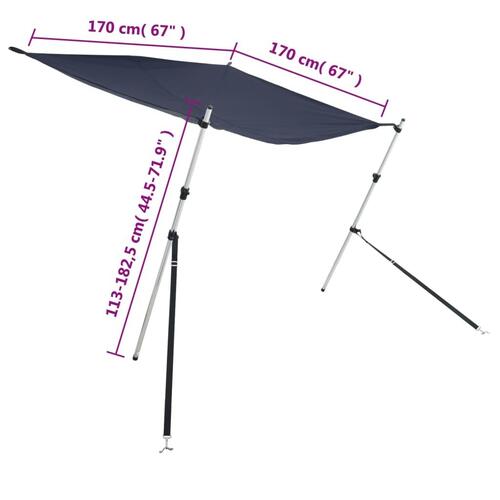 Solsejl til båd 170x170x(115-183) cm forlængerdel blå