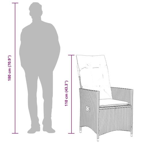 Havestol med lænefunktion og hynder polyrattan brun