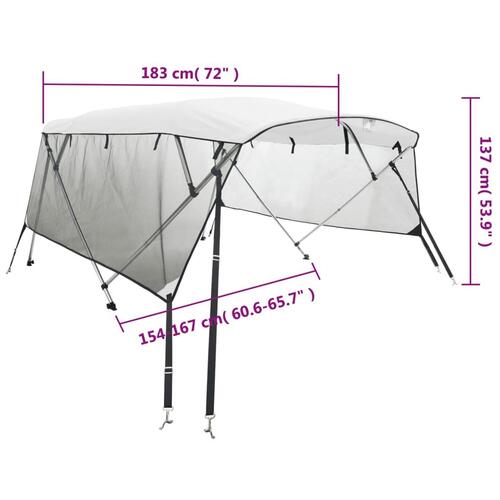 Biminitop med 3 buer og sidevægge 183x(154-167)x137 cm