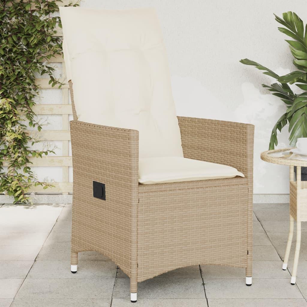 Havestol med lænefunktion og hynder polyrattan beige