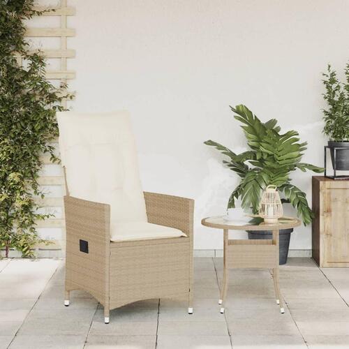 Havestol med lænefunktion og hynder polyrattan beige