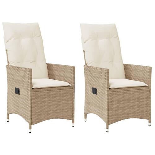 Havestole 2 stk. med lænefunktion og hynder polyrattan beige