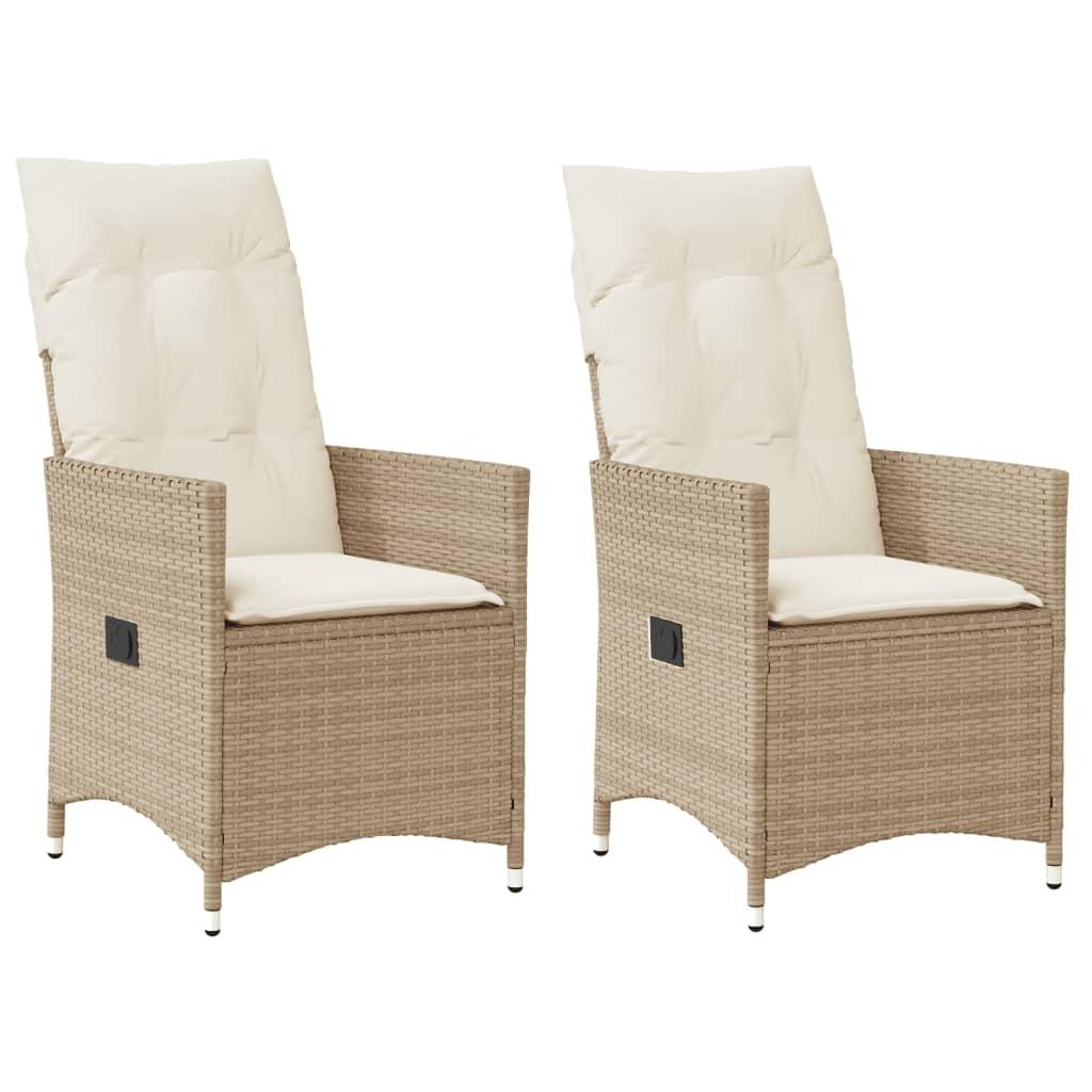 Havestole 2 stk. med lænefunktion og hynder polyrattan beige