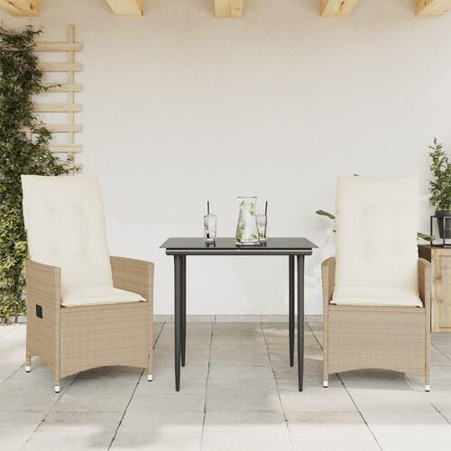 Havestole 2 stk. med lænefunktion og hynder polyrattan beige