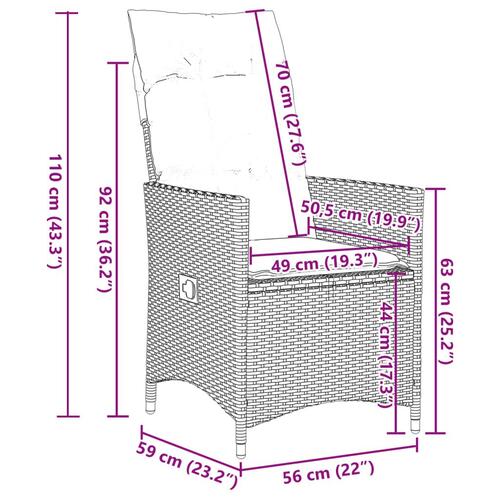 Havestole 2 stk. med lænefunktion og hynder polyrattan beige