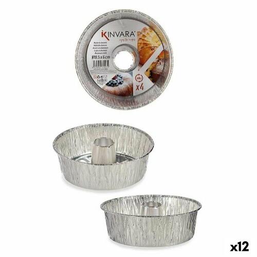 Sæt med kagedåser Sølvfarvet Aluminium 19,5 x 19,5 x 6 cm 4 Dele (12 enheder)