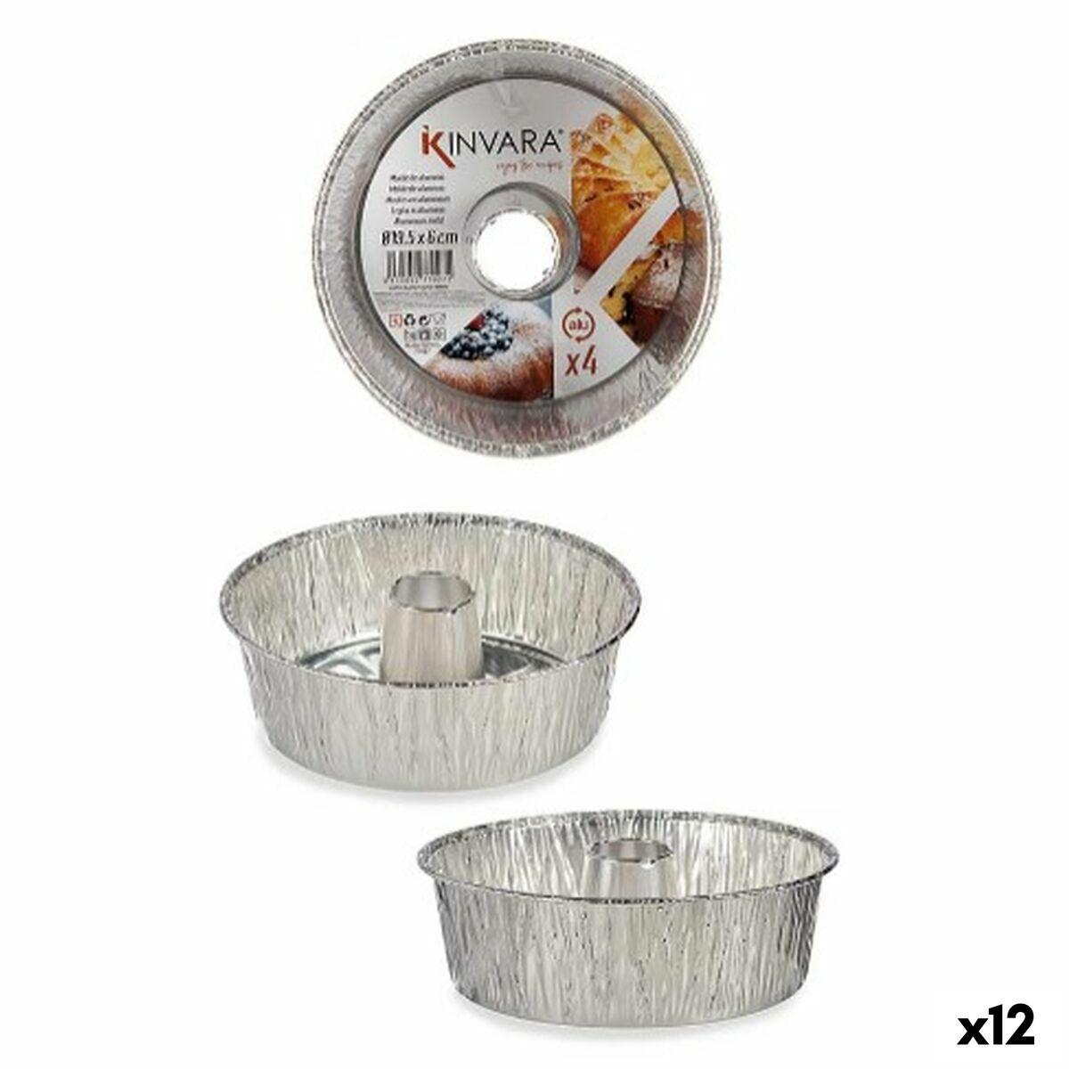 Sæt med kagedåser Sølvfarvet Aluminium 19,5 x 19,5 x 6 cm 4 Dele (12 enheder)
