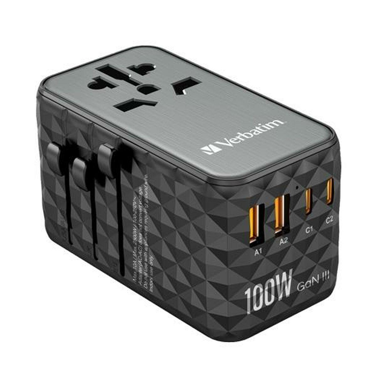Verbatim rejseadapter med USB/USB-C - Sort/Grå - 100 W
