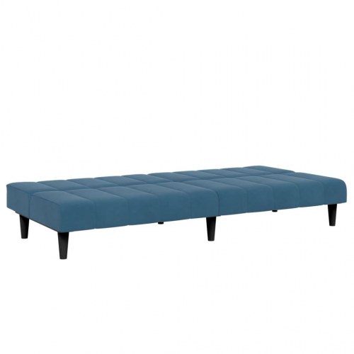 2-personers sovesofa med fodskammel i velour blå