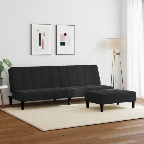 2-personers sovesofa med fodskammel velour sort