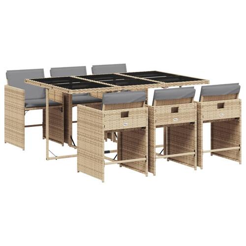 Spisebordssæt til haven 7 dele med hynder polyrattan beige