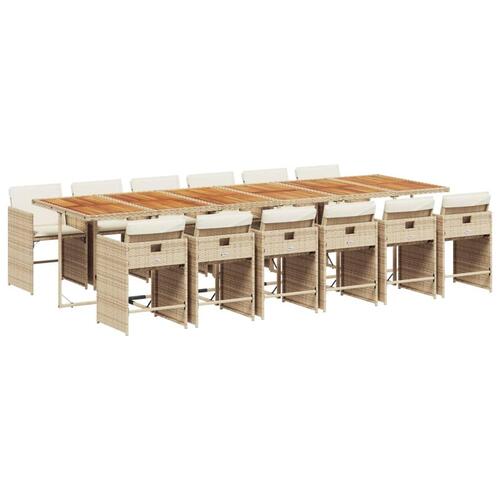 Spisebordssæt til haven 13 dele med hynder polyrattan beige
