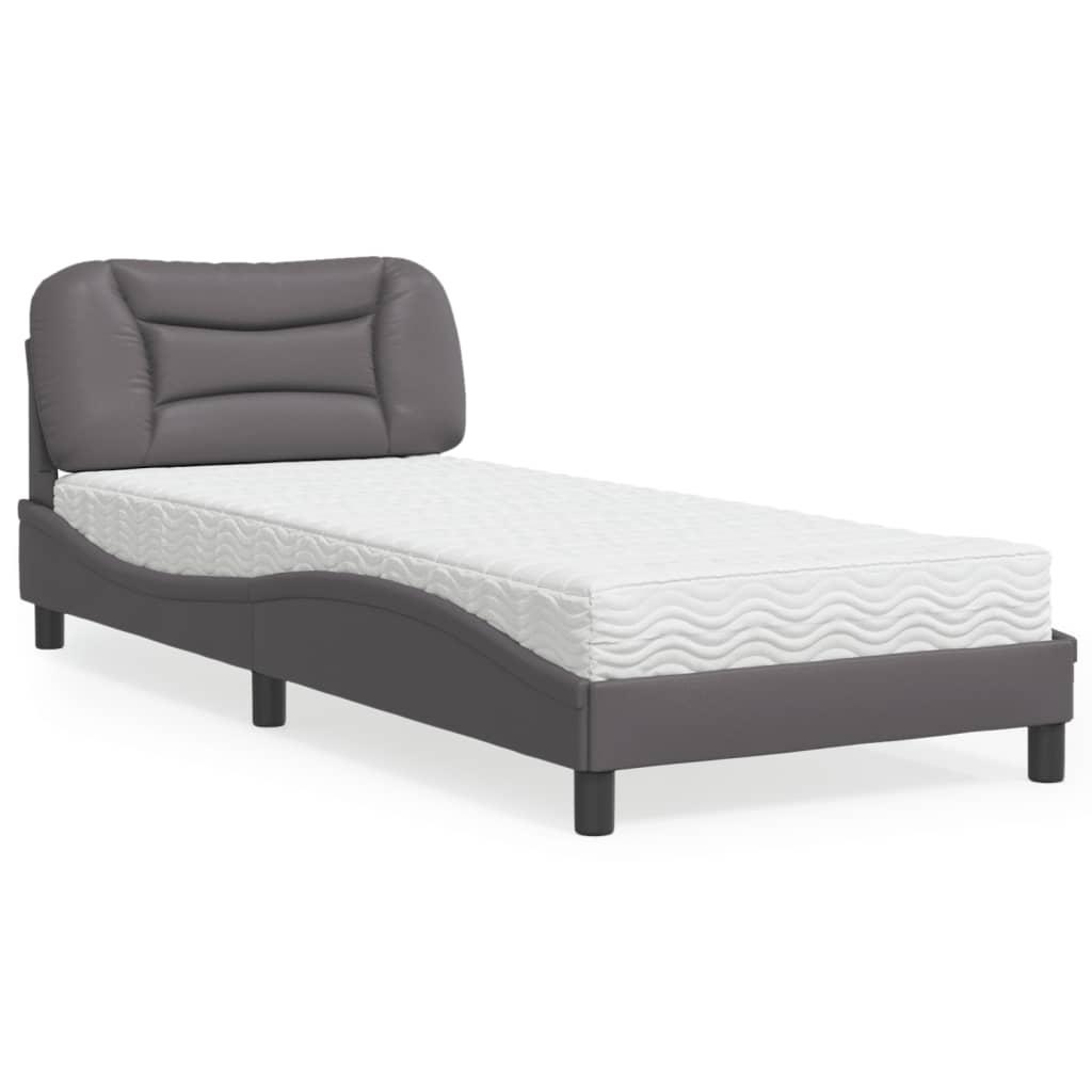Seng med madras 90x190 cm kunstlæder grå
