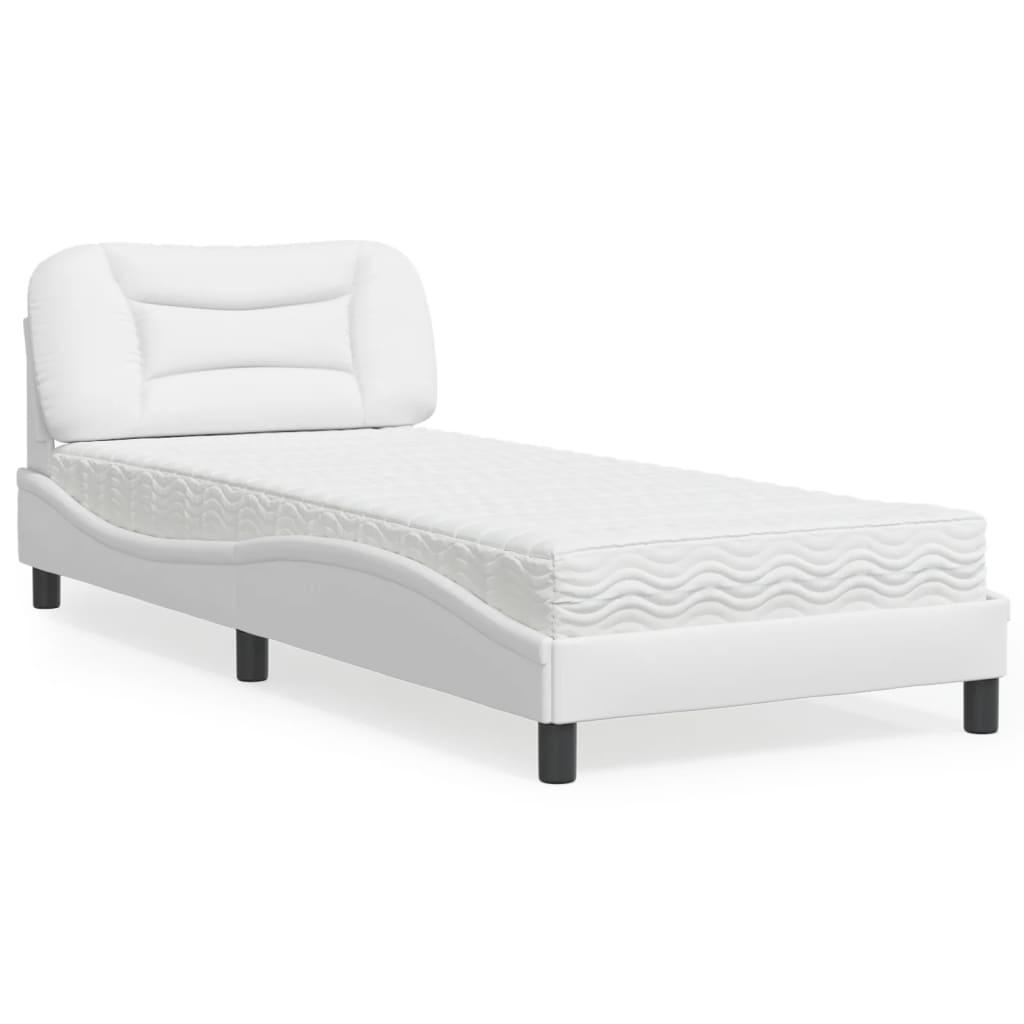 Seng med madras 90x190 cm kunstlæder hvid