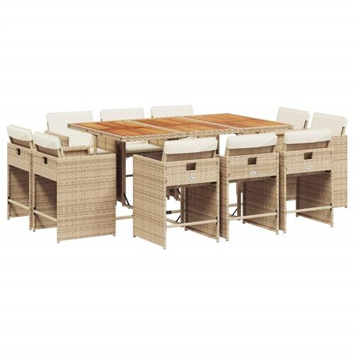 Spisebordssæt til haven 11 dele med hynder polyrattan beige