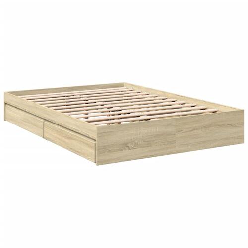 Sengeramme med skuffer 120x200 cm konstrueret træ sonoma-eg