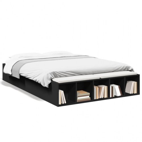 Sengestel med opbevaring 135 x 190 cm - sort