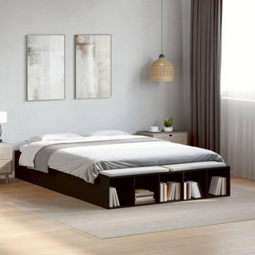 Sengestel med opbevaring 135 x 190 cm - sort